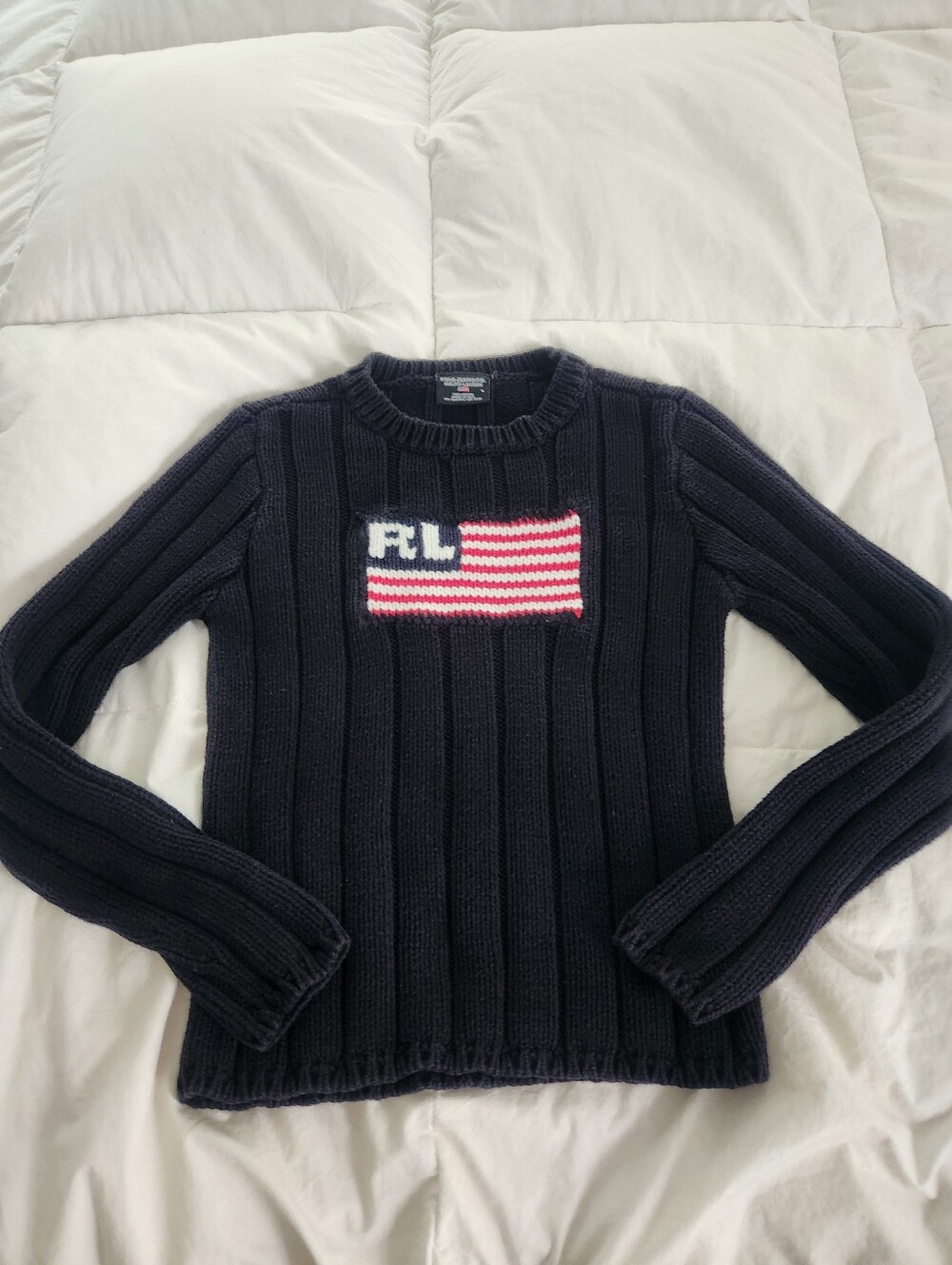 Vintage 90s Polo Jeans Ralph Lauren American Flag Knit Sweater Womens Small
